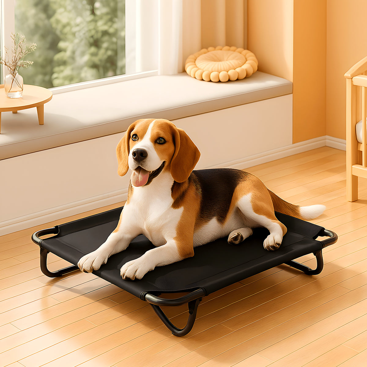Lit de camp pliable noir ou gris pour chien jusqu'à 20 kg