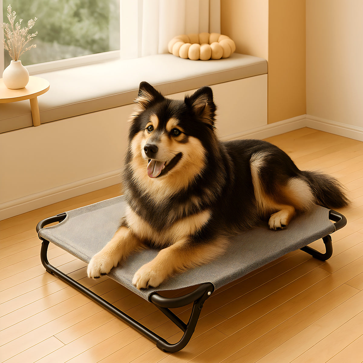 Lit de camp pliable noir ou gris pour chien jusqu'à 20 kg