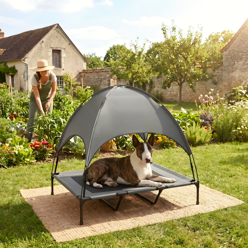 Lit de camp surélevé avec auvent anti-UV pour chien