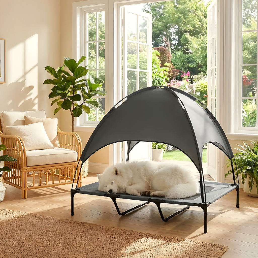 Lit de camp surélevé avec auvent anti-UV pour chien