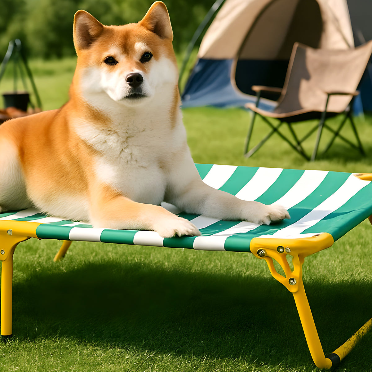 Lit de camp surélevé bleu ou vert pour chien, 3 tailles