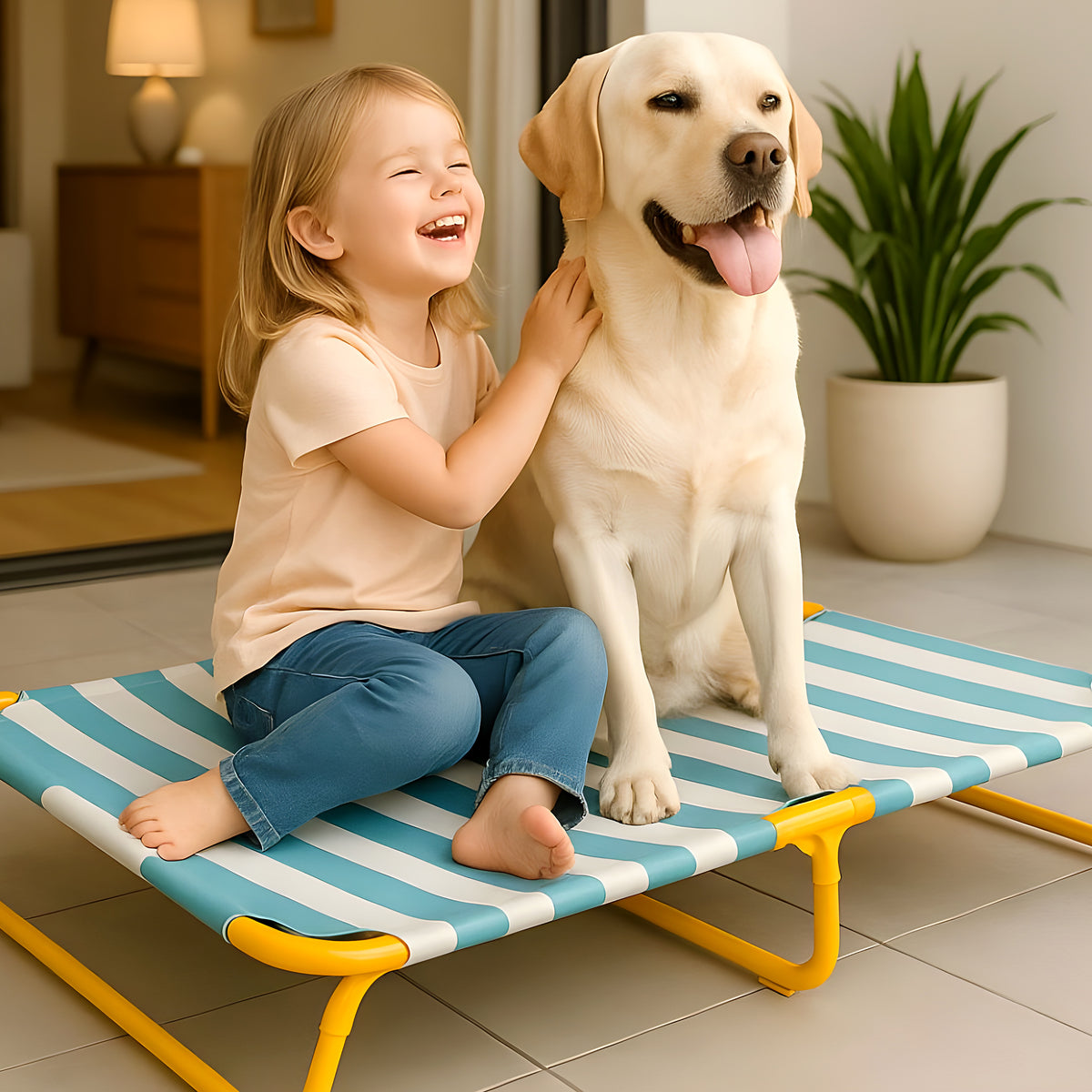 Lit de camp surélevé bleu ou vert pour chien, 3 tailles