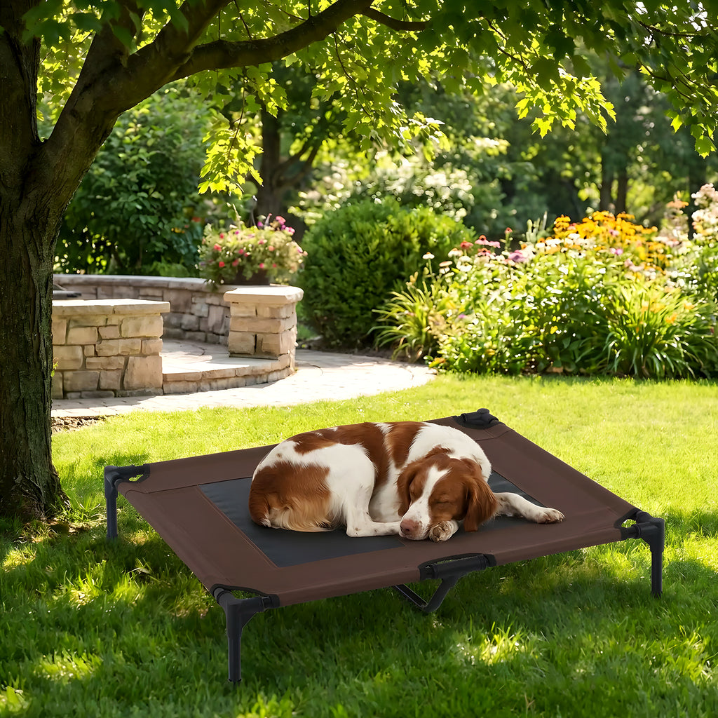 Lit de camp surélevé micro-perforé marron pour chien