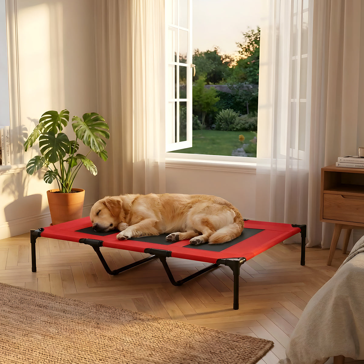 Lit de camping XXL rouge pour chien jusqu'à 40 kg