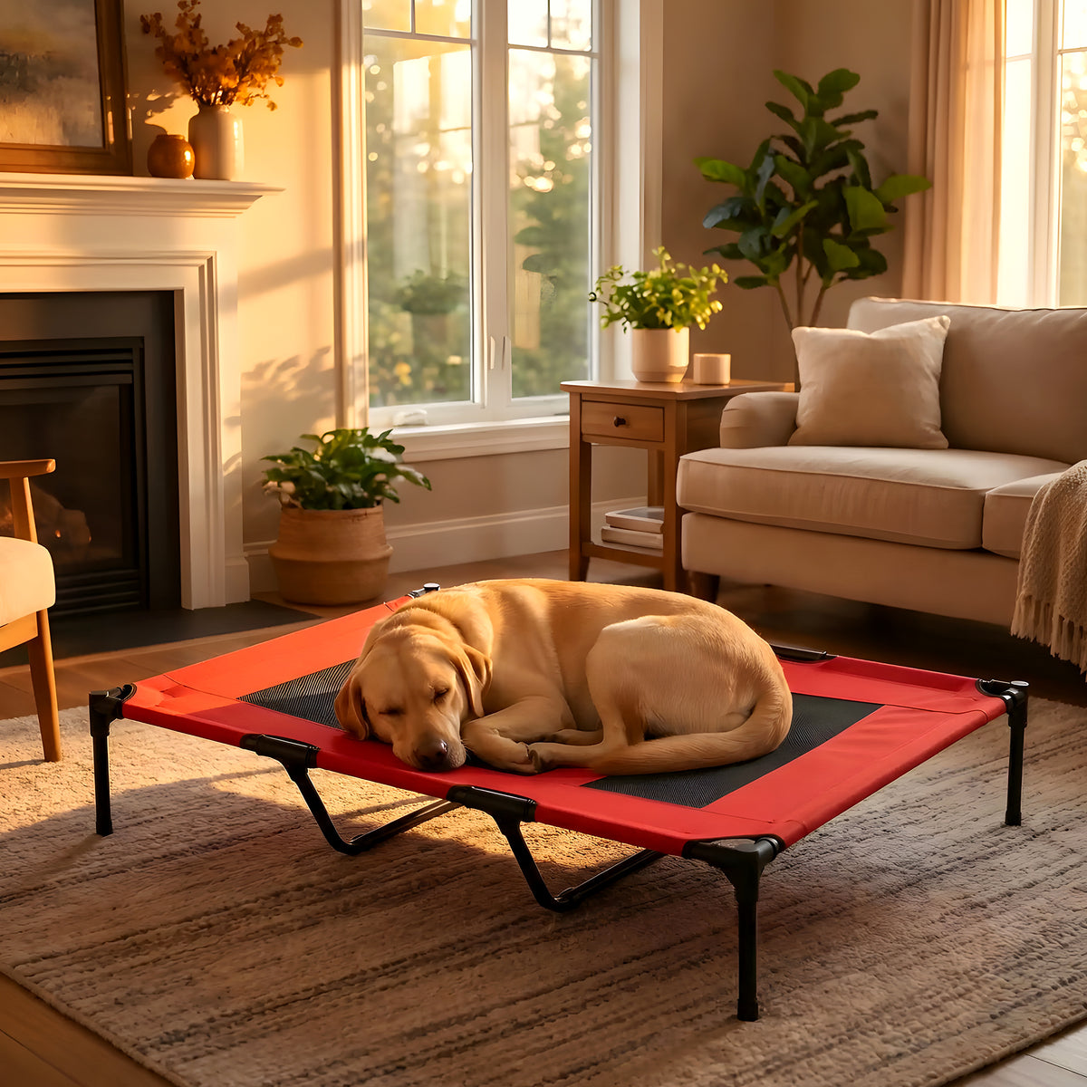 Lit de camping XXL rouge pour chien jusqu'à 40 kg