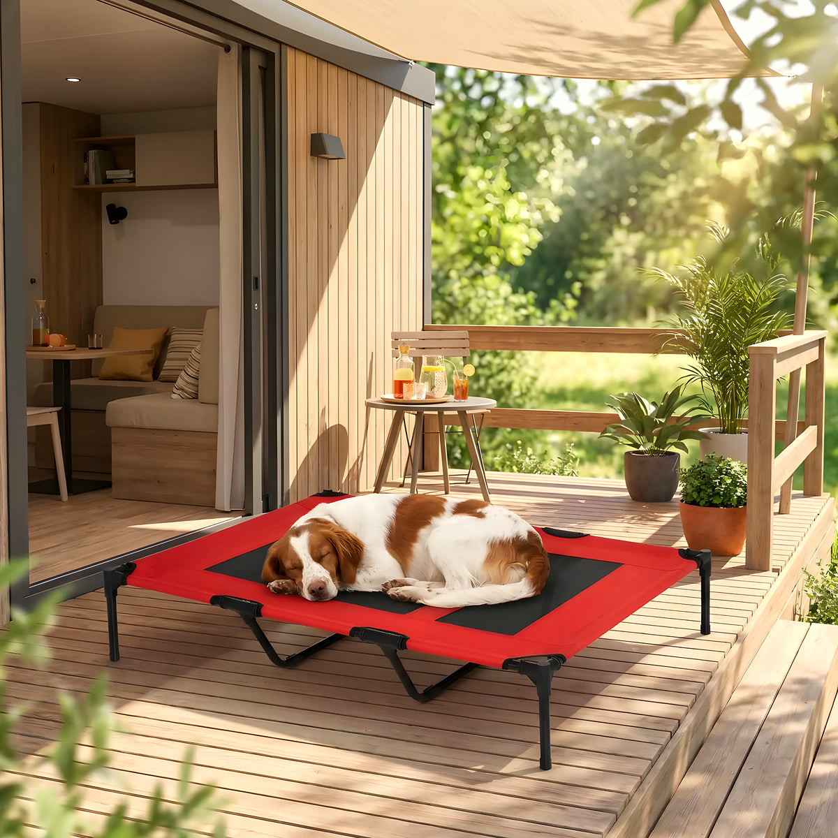 Lit de camping XXL rouge pour chien jusqu'à 40 kg