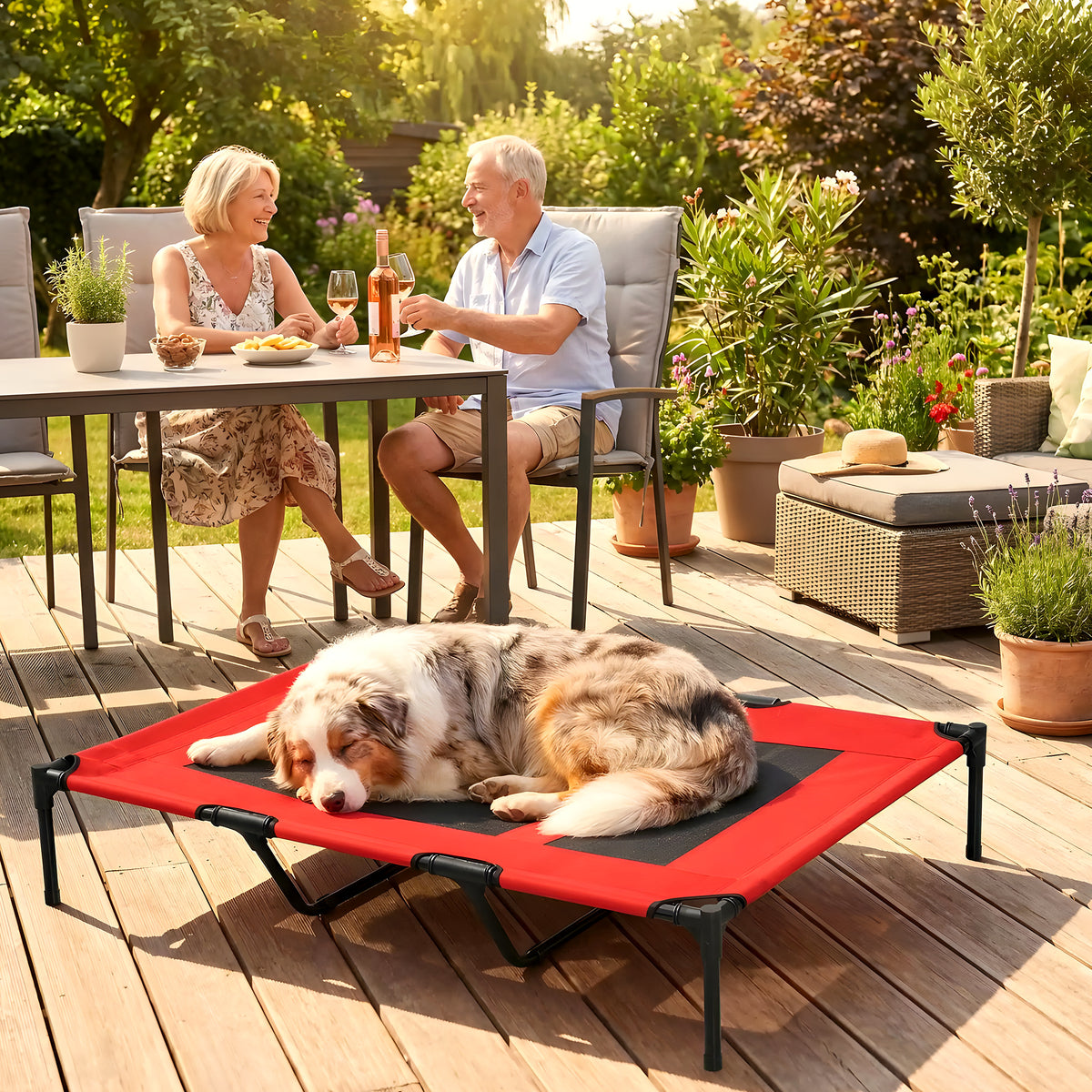 Lit de camping XXL rouge pour chien jusqu'à 40 kg