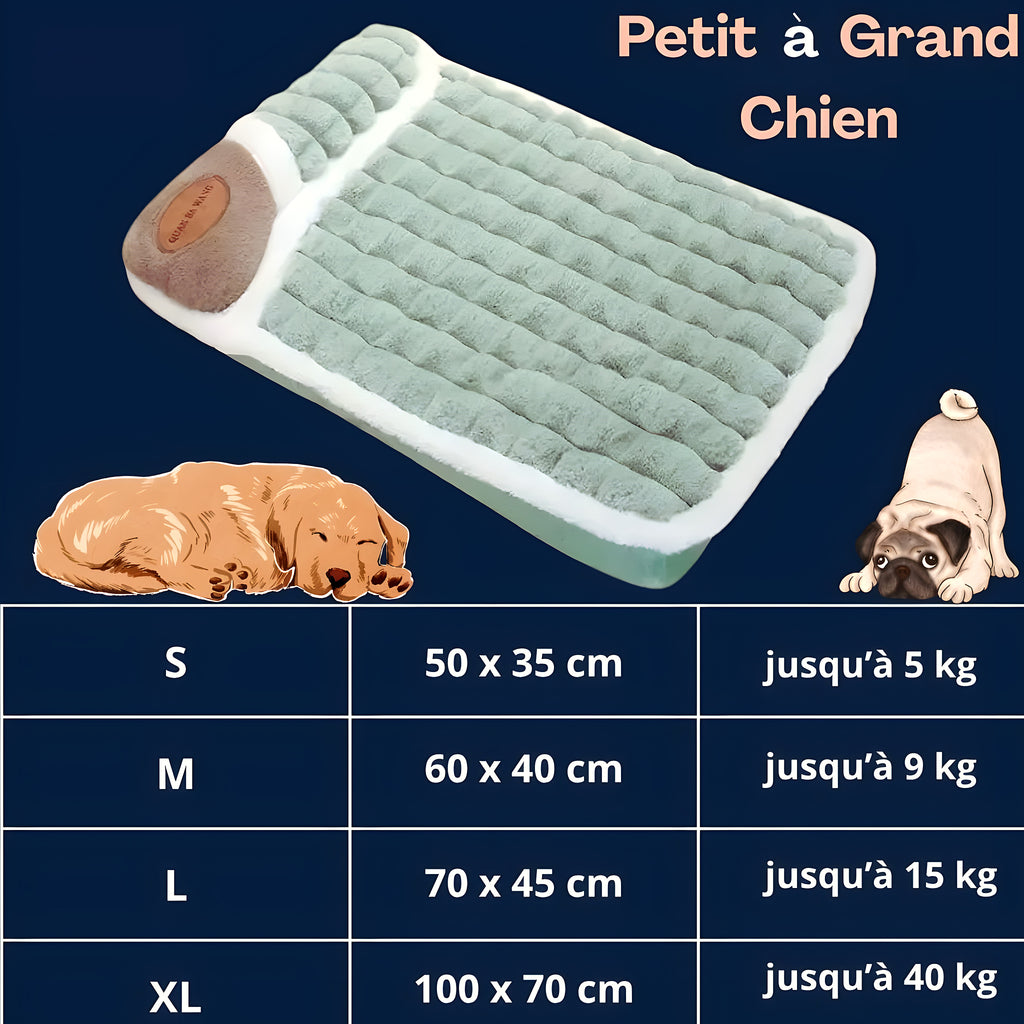 Lit orthopédique avec traversin pour chien, S à XL