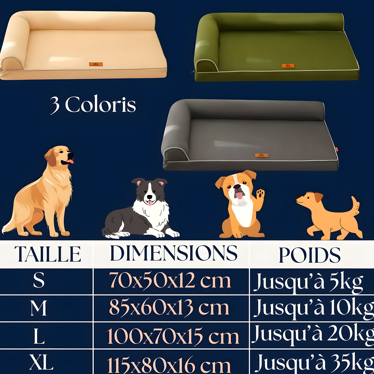Lit orthopédique en U avec mousse de 8 cm pour chien