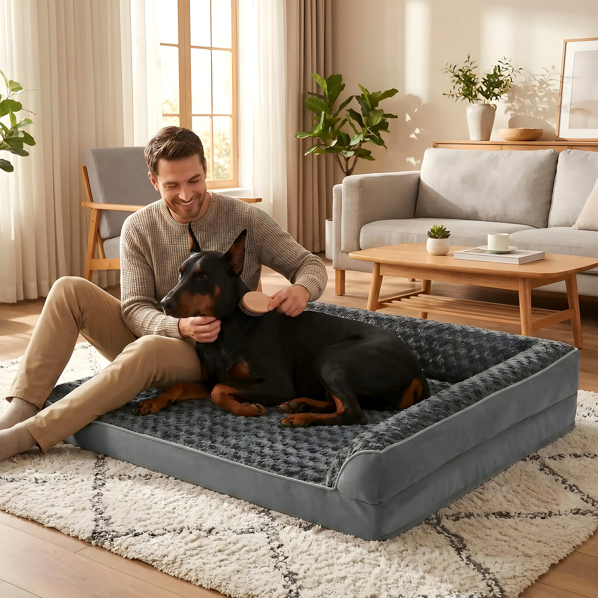 Lit orthopédique gris foncé pour grand chien, 3 tailles