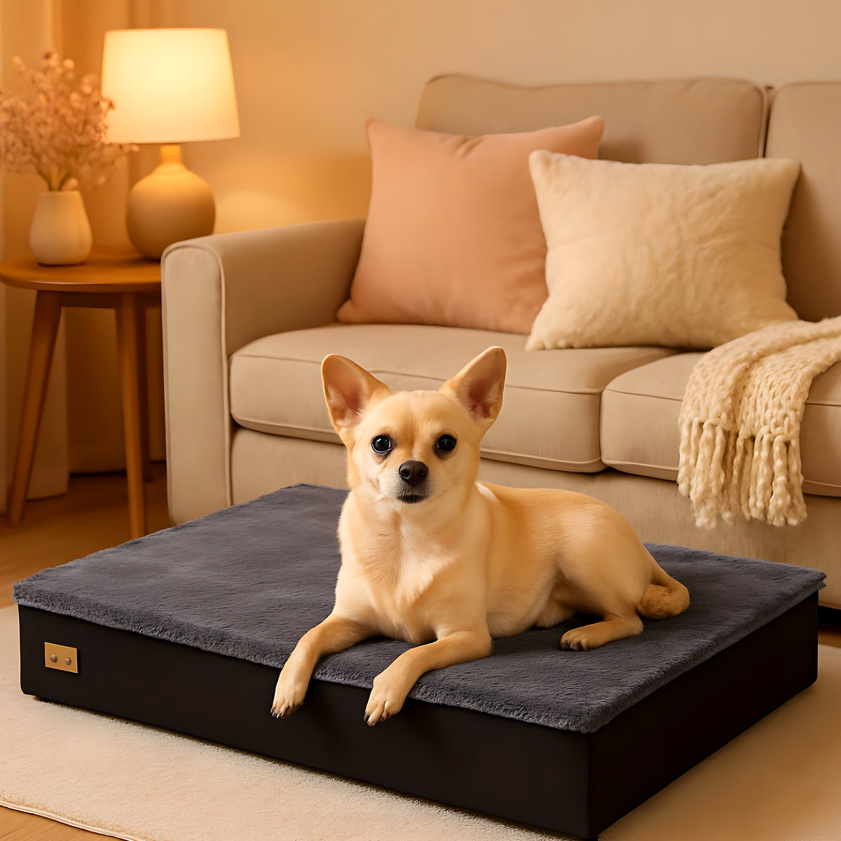 Lit orthopédique imperméable avec couverture en peluche