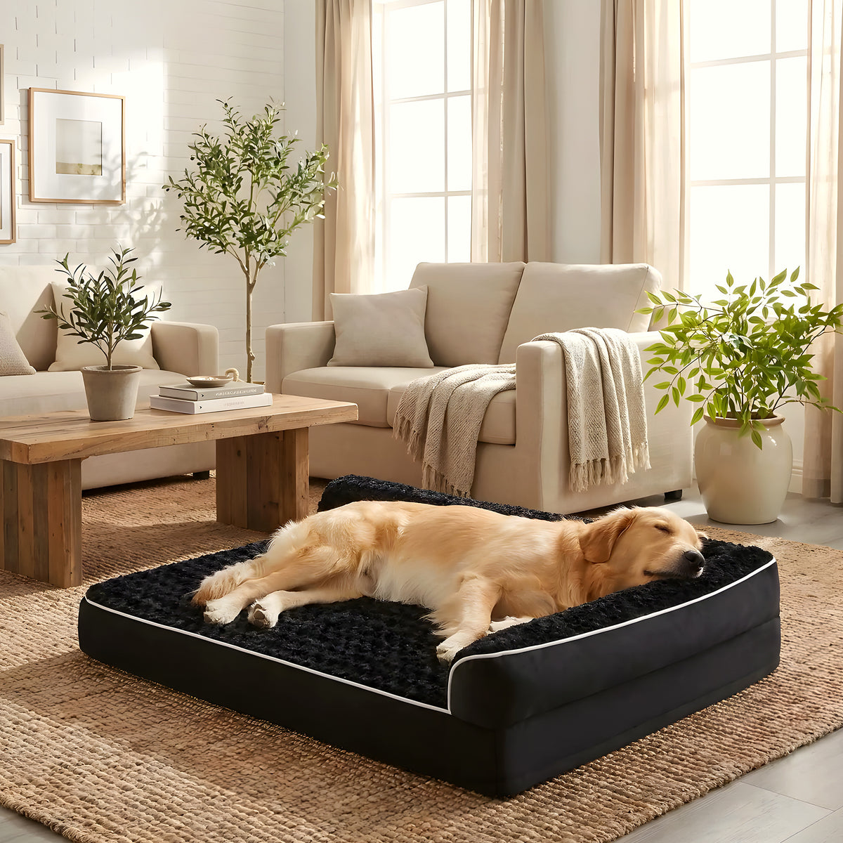 Lit orthopédique noir pour grand chien, XL ou XXL