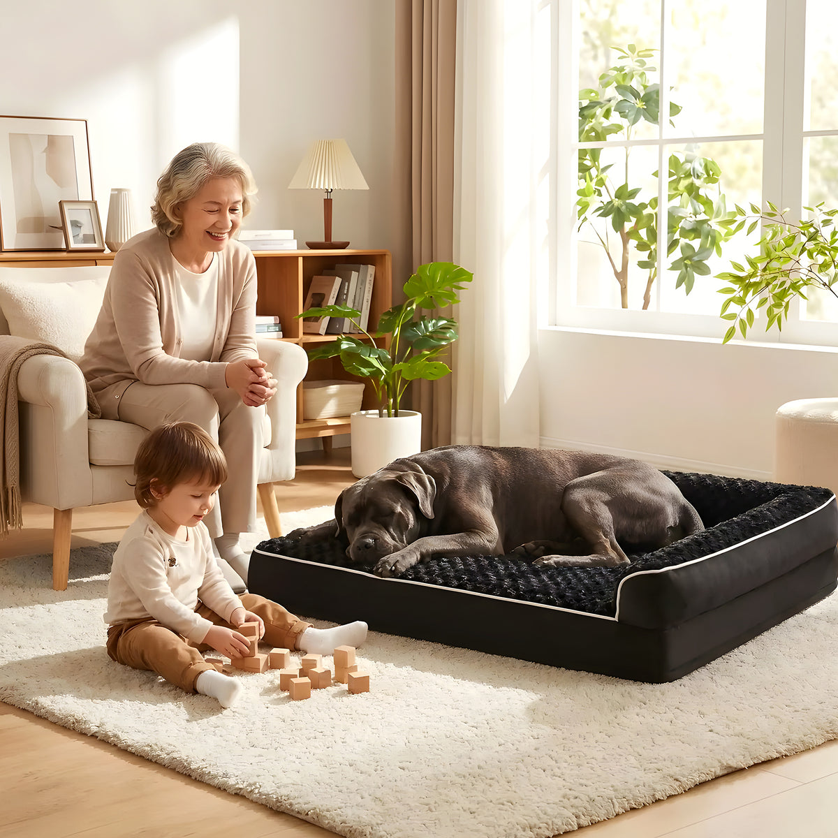 Lit orthopédique noir pour grand chien, XL ou XXL