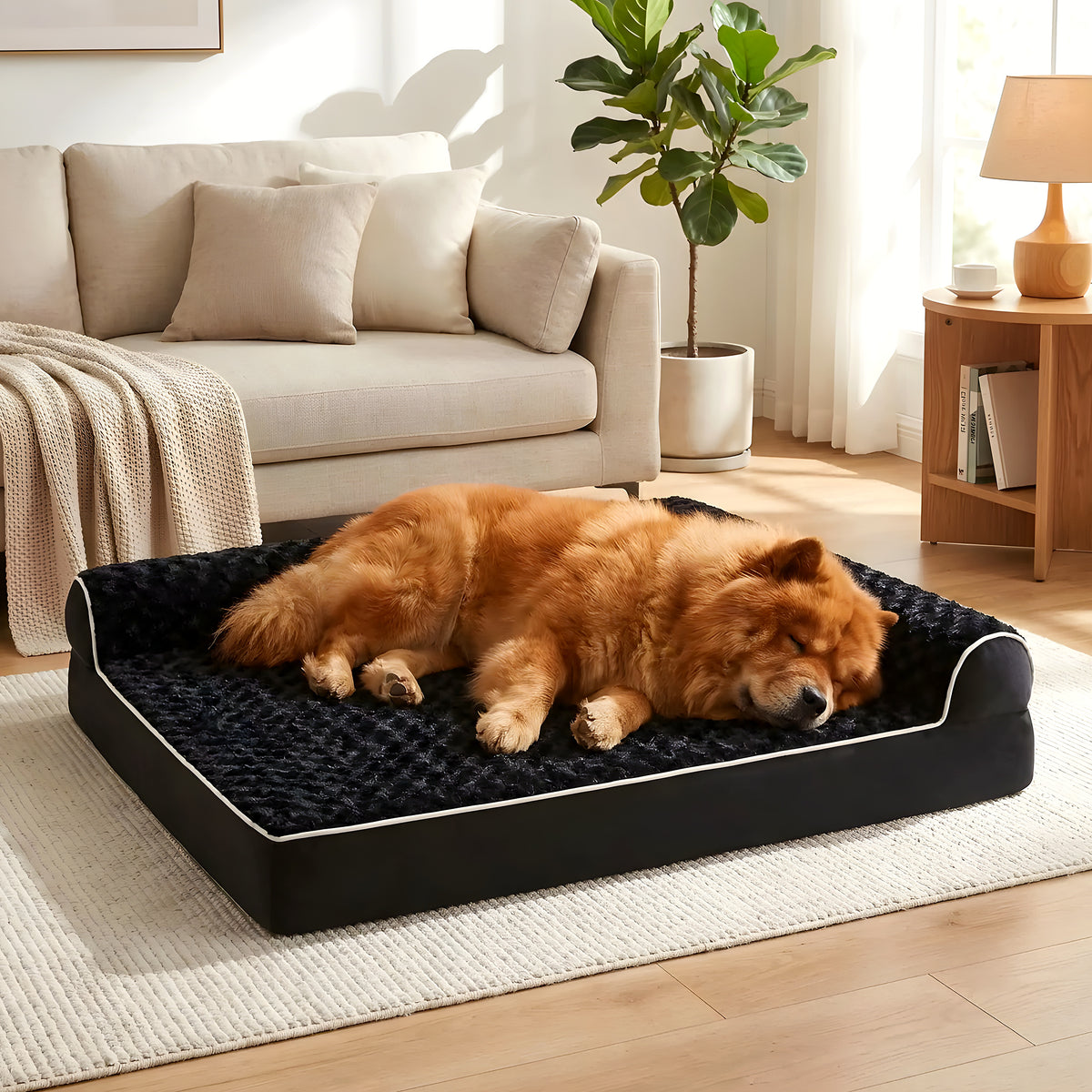Lit orthopédique noir pour grand chien, XL ou XXL