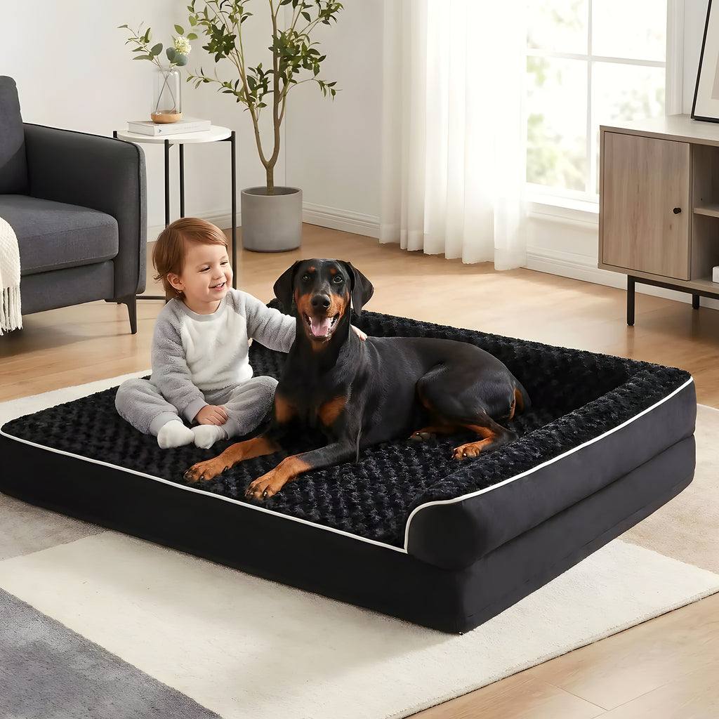 Lit orthopédique noir pour grand chien, XL ou XXL