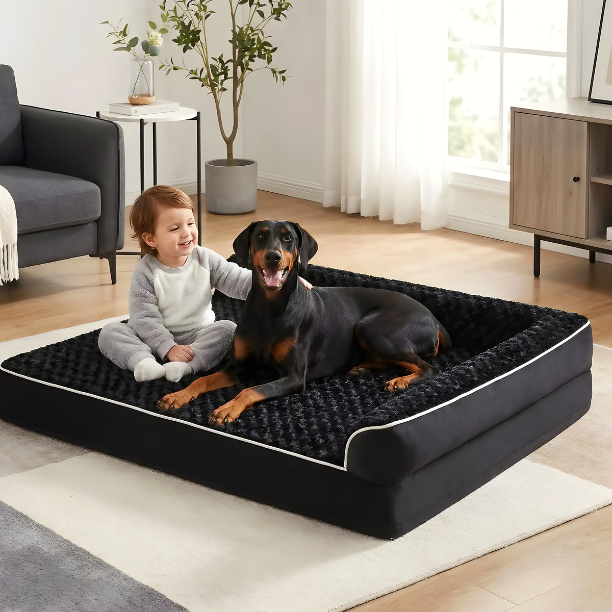 Lit orthopédique noir pour grand chien, XL ou XXL