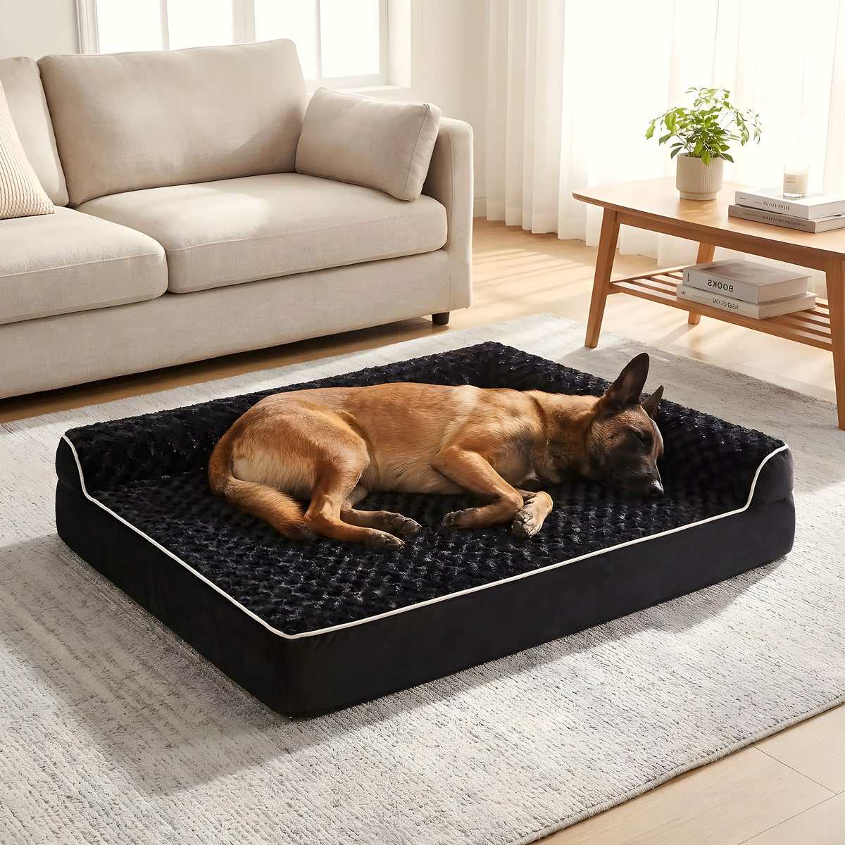 Lit orthopédique noir pour grand chien, XL ou XXL