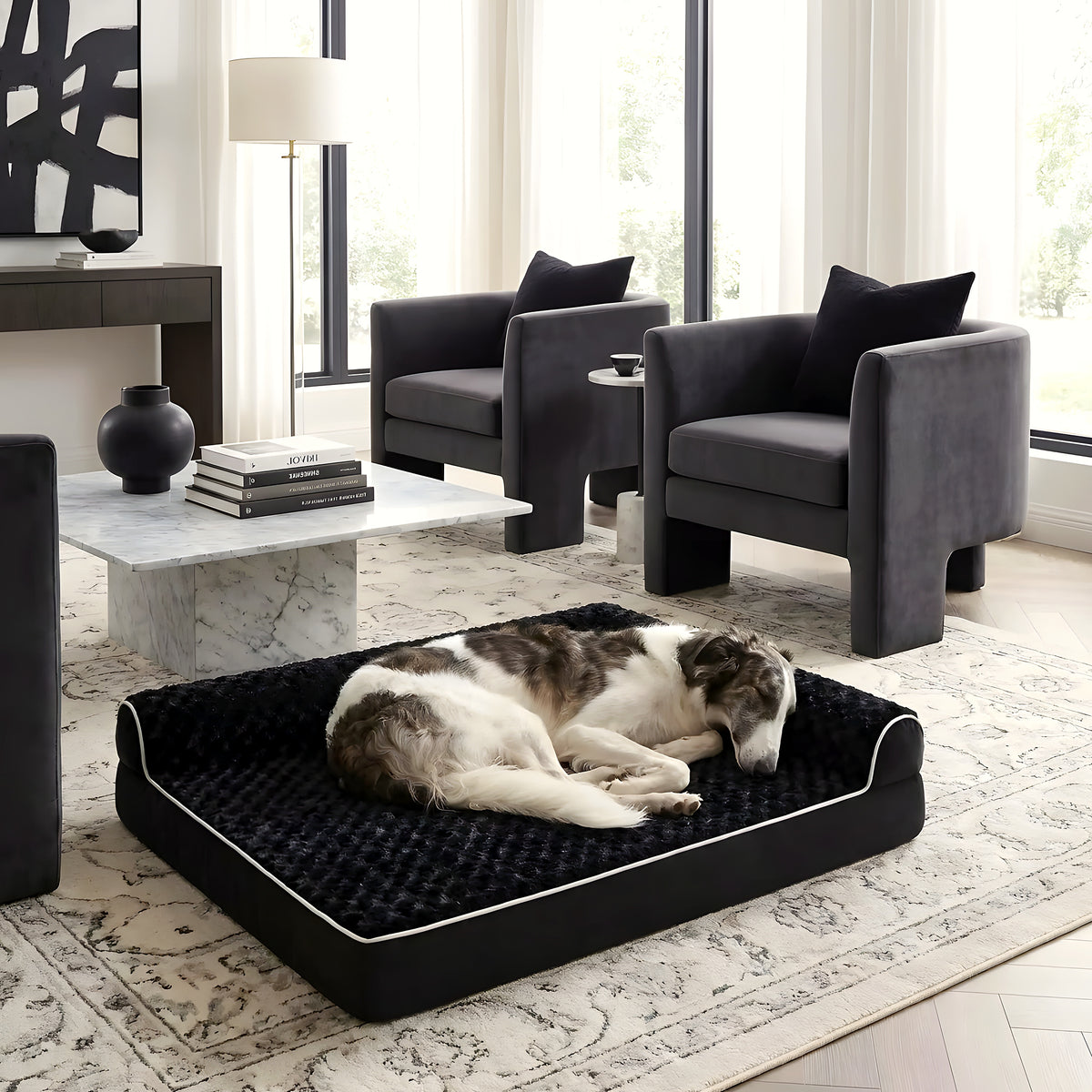 Lit orthopédique noir pour grand chien, XL ou XXL