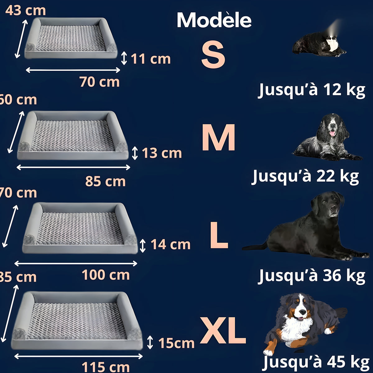 Lit orthopédique pour chien, S à XL