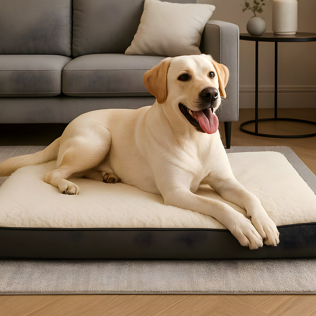 Lit orthopédique réversible peluche et Oxford pour chien