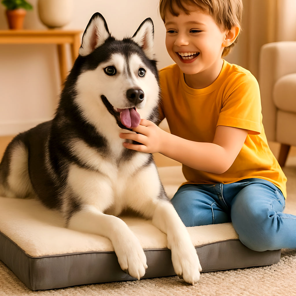 Lit orthopédique réversible peluche et Oxford pour chien