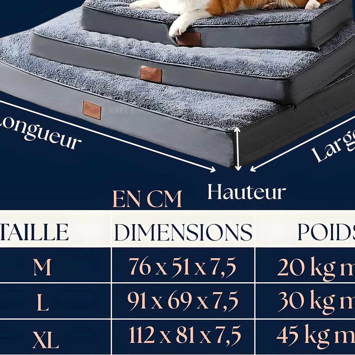Lit orthopédique réversible peluche et Oxford pour chien