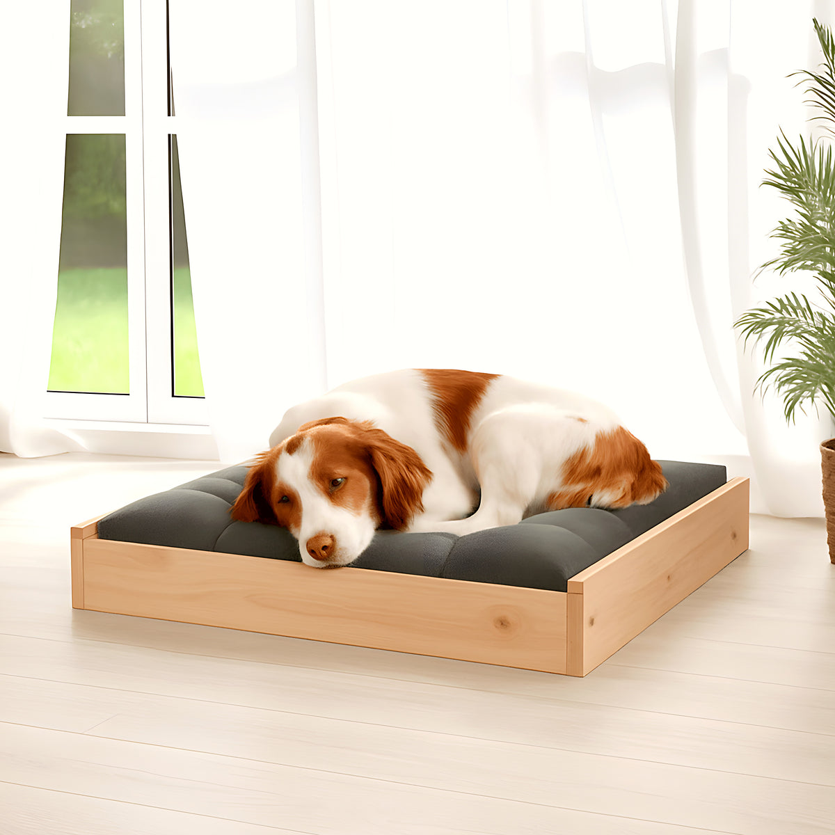 Lit surélevé en pin naturel non traité pour chien