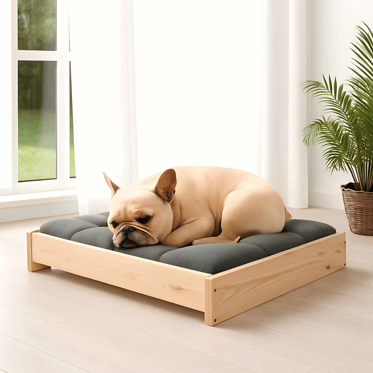 Lit surélevé en pin naturel non traité pour chien