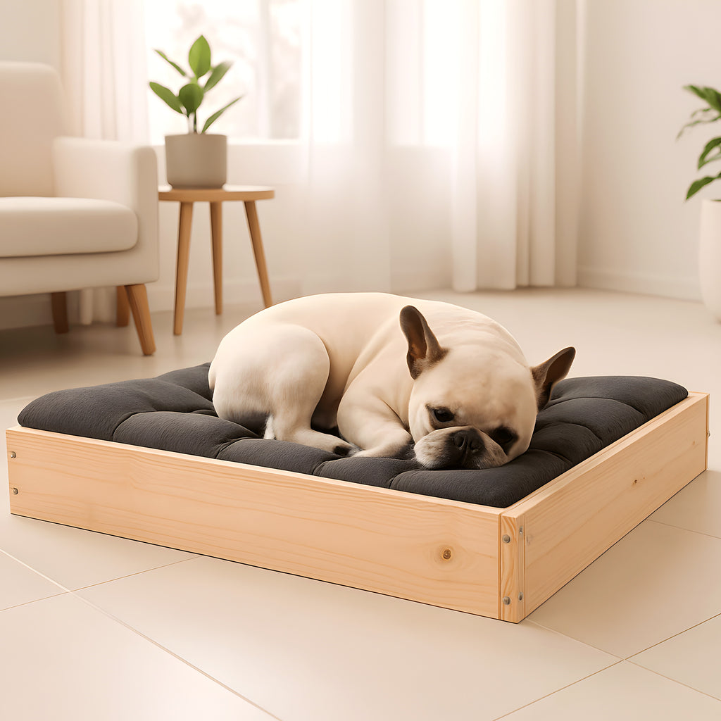 Lit surélevé en pin naturel non traité pour chien