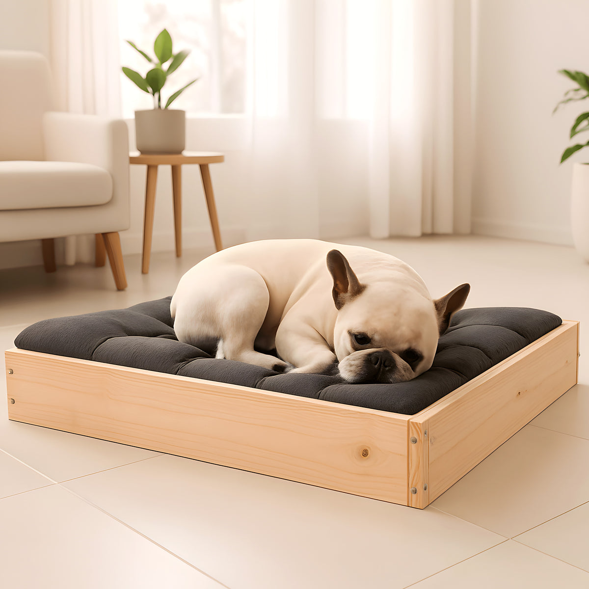 Lit surélevé en pin naturel non traité pour chien
