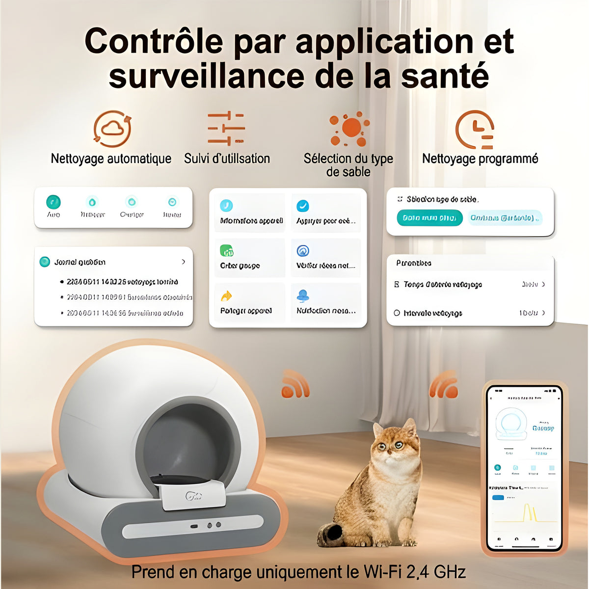 Litière autonettoyante WiFi 65L