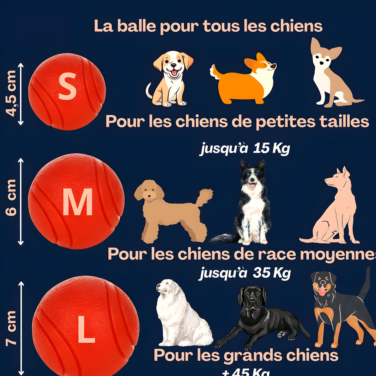 Lot de 3 balles rebondissantes en TPR pour chien, S, M ou L