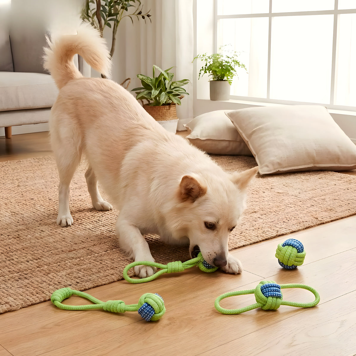 Lot de balles et jouets à mâcher en corde pour chien
