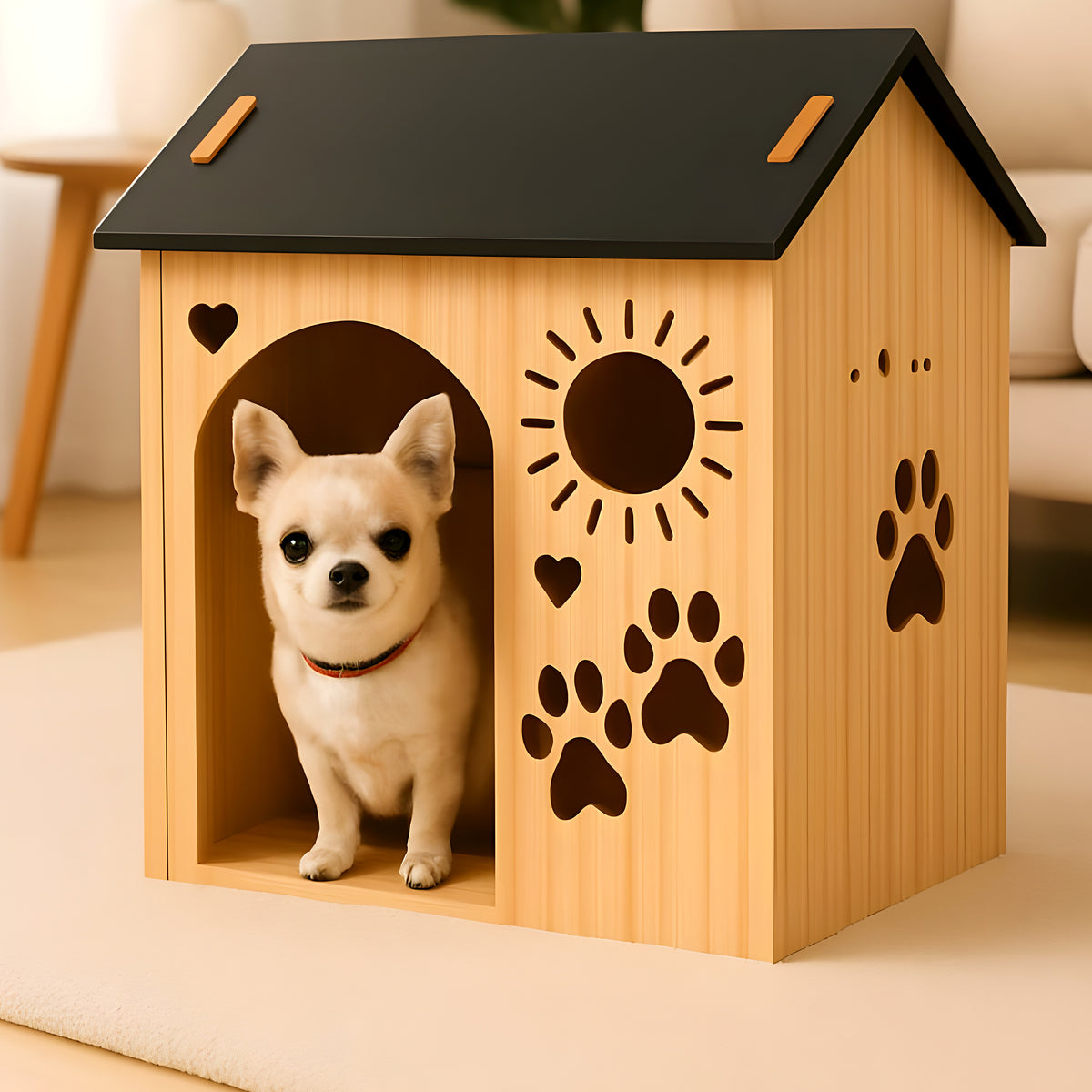 Maison cottage en chêne naturel pour chien