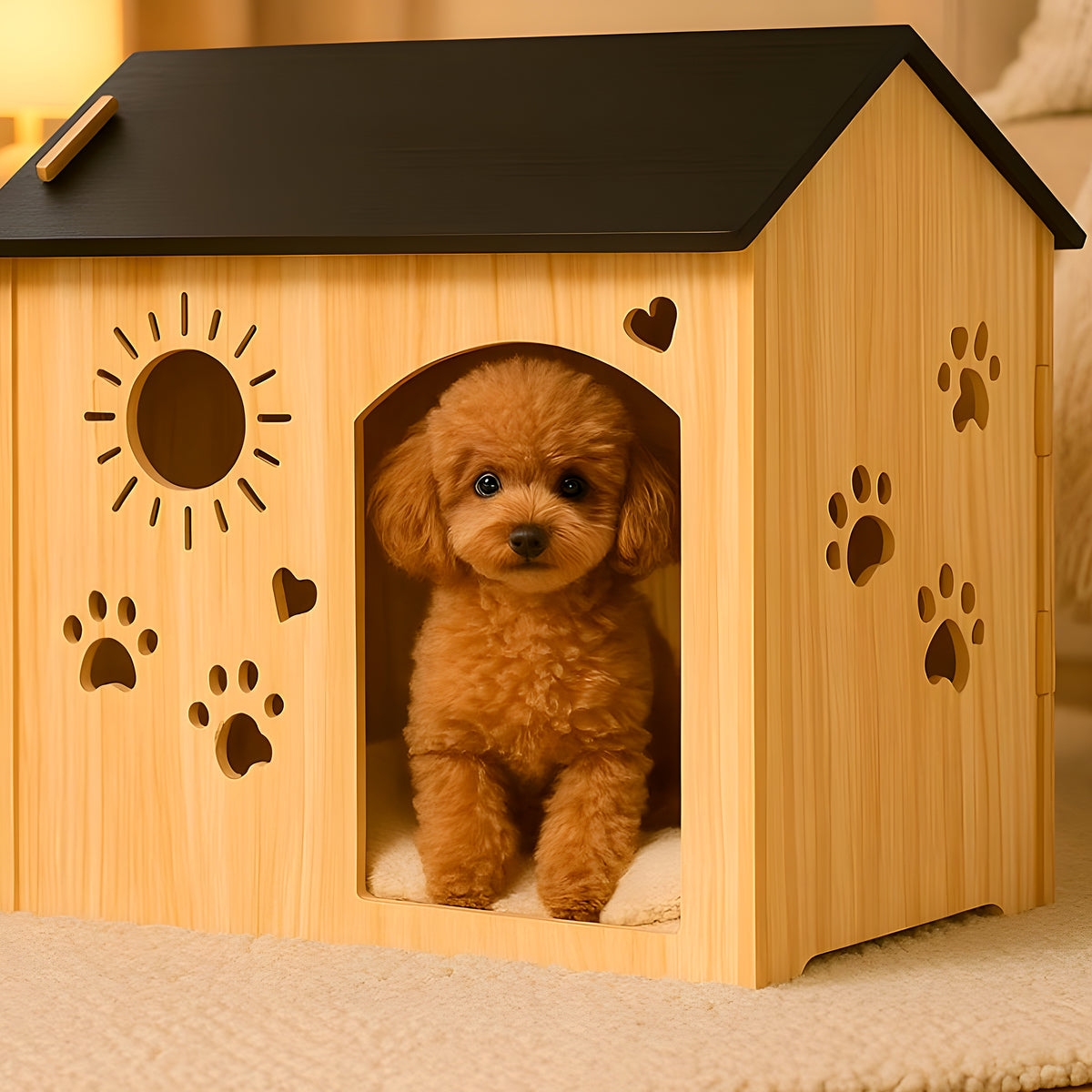 Maison cottage en chêne naturel pour chien
