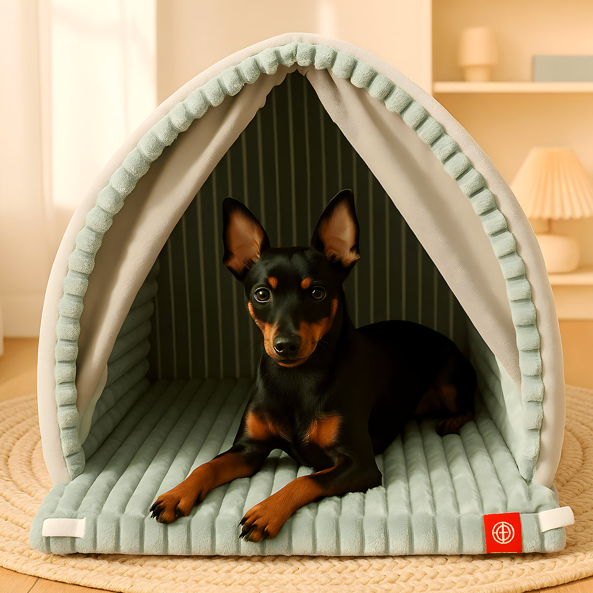Maison démontable à double rideaux en velours côtelé