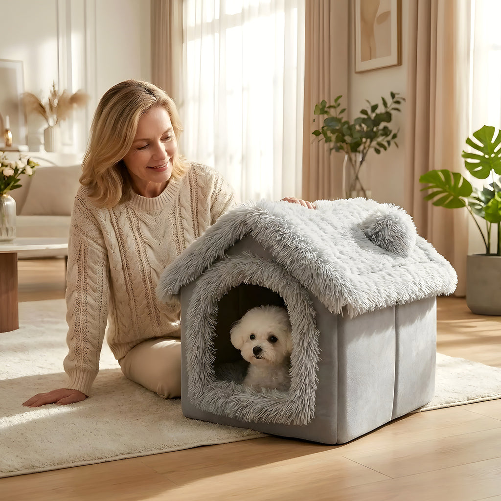 Maison en peluche démontable pour mini chien