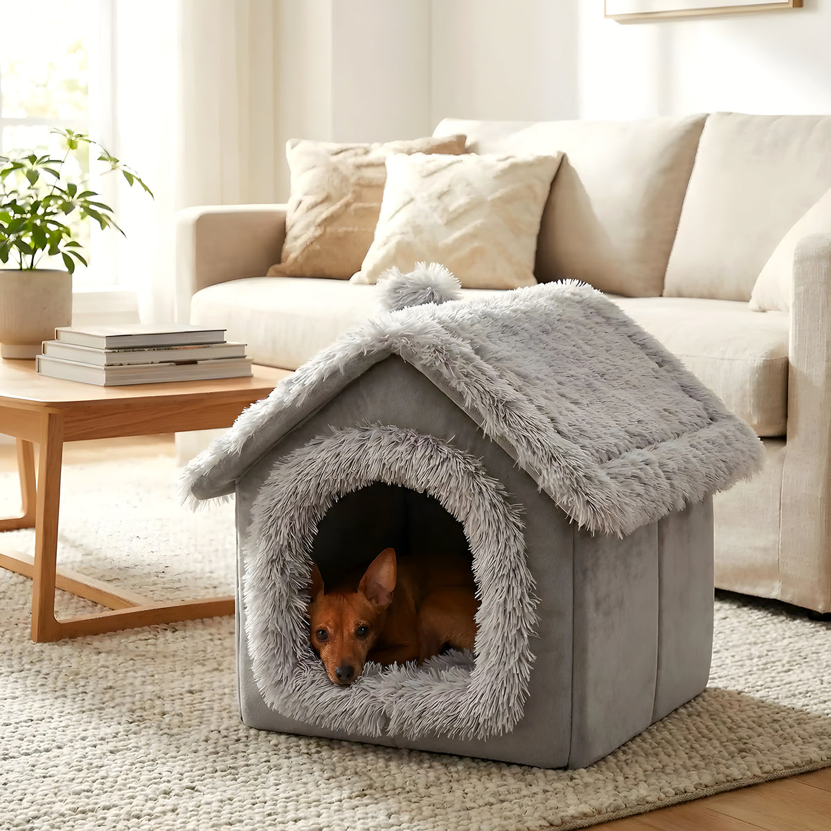 Maison en peluche démontable pour mini chien