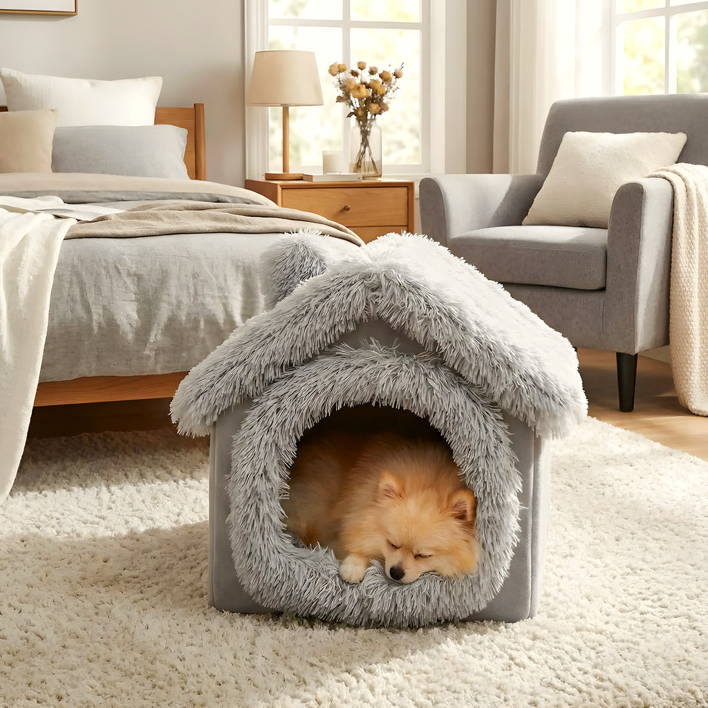 Maison en peluche démontable pour mini chien