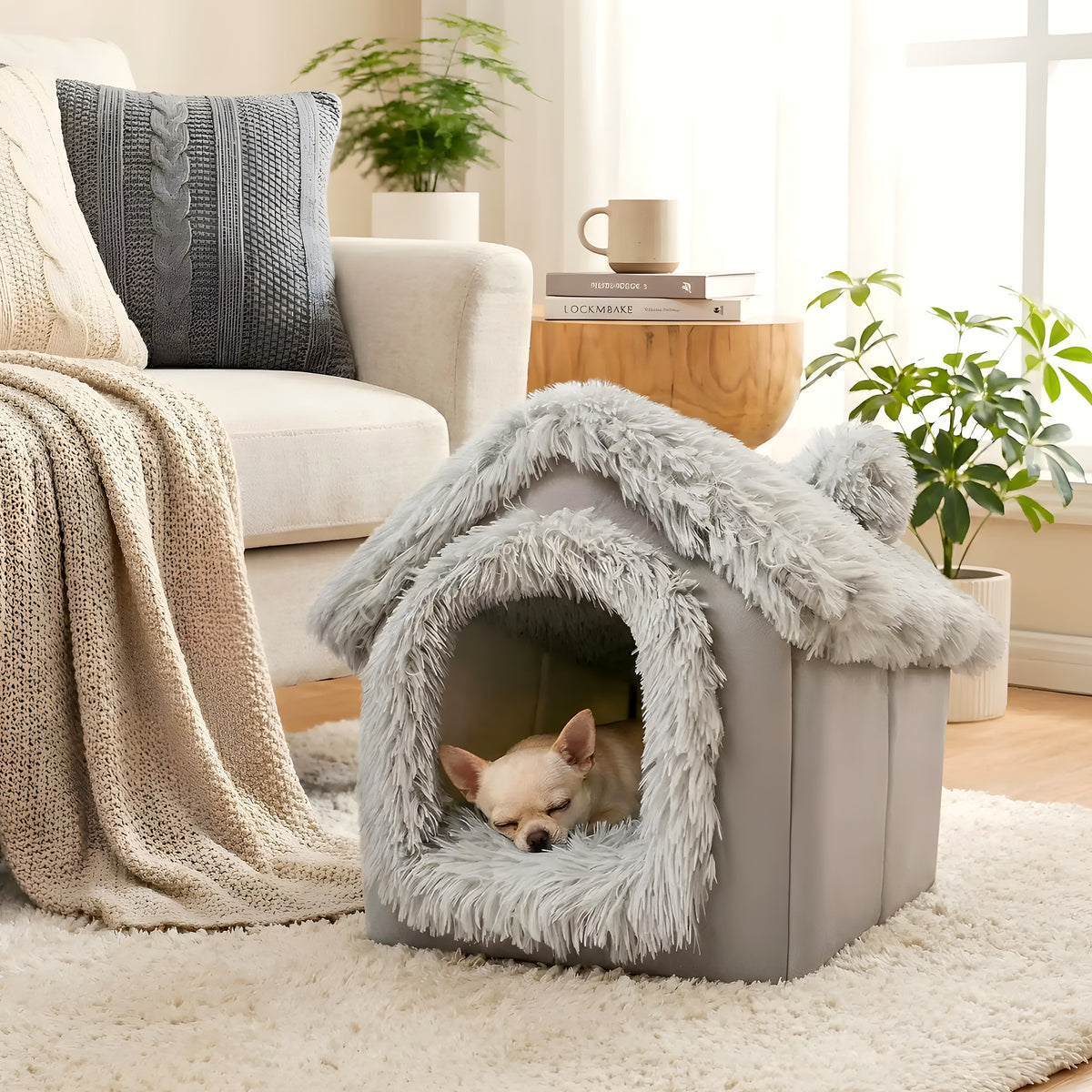 Maison en peluche démontable pour mini chien