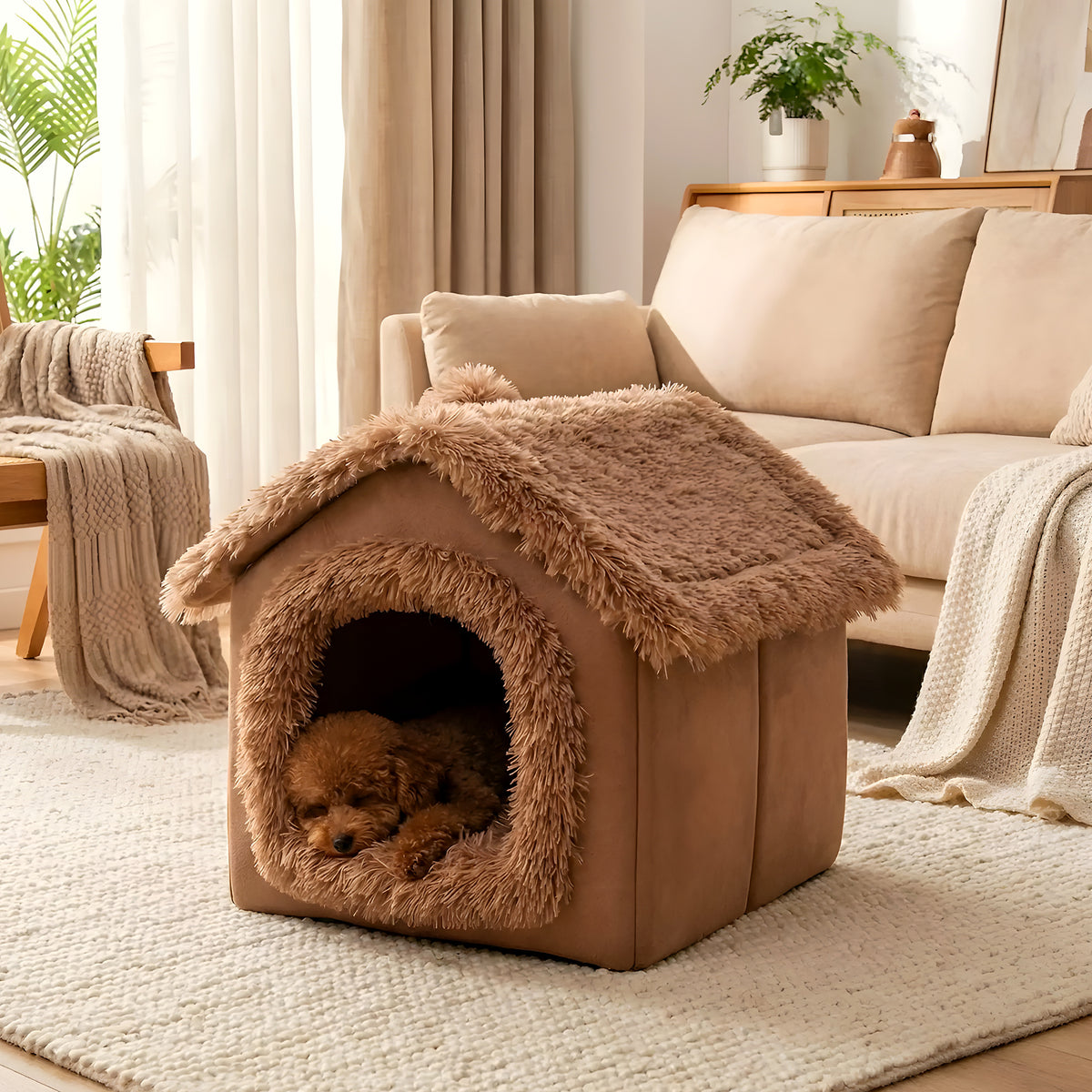 Maison en peluche démontable pour mini chien