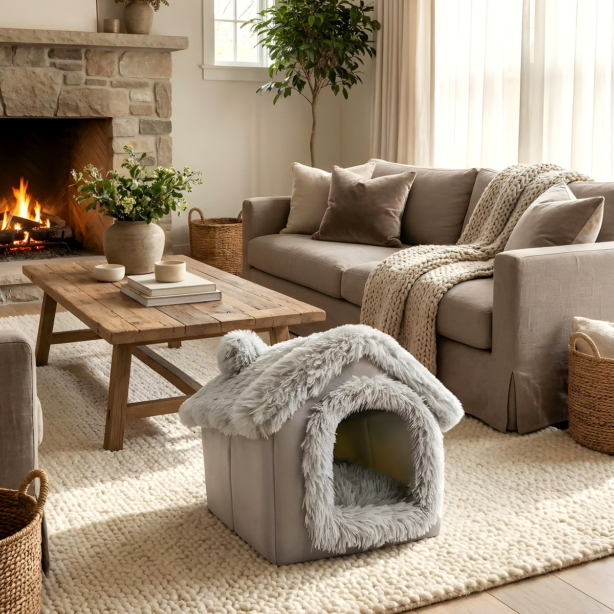 Maison en peluche démontable pour mini chien