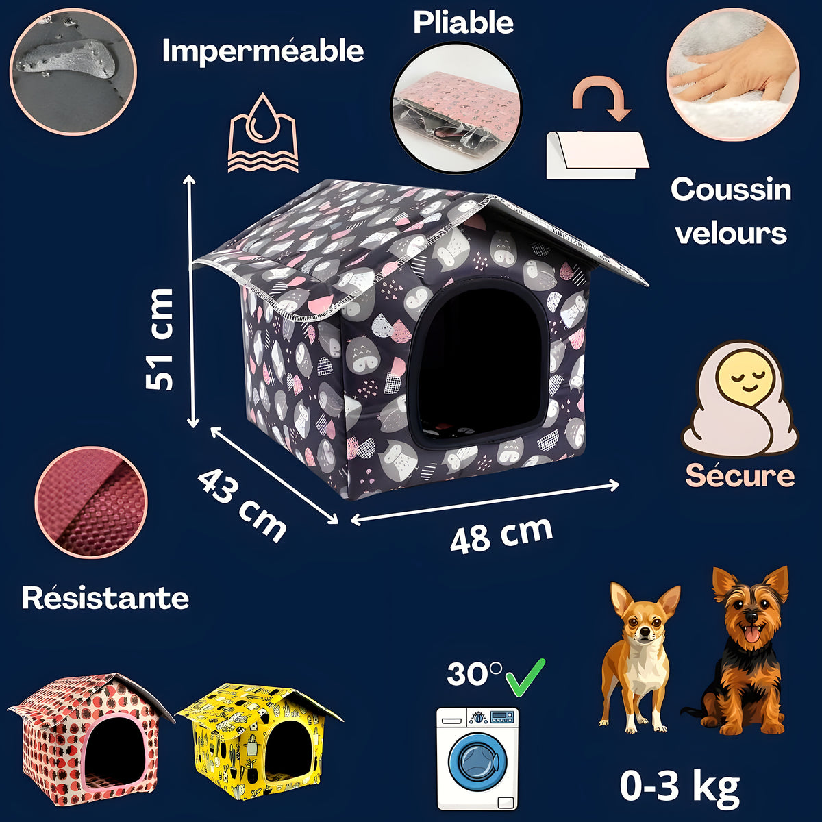 Maison imperméable en Oxford et velours pour mini chien