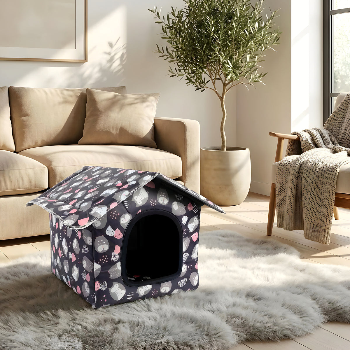 Maison imperméable en Oxford et velours pour mini chien