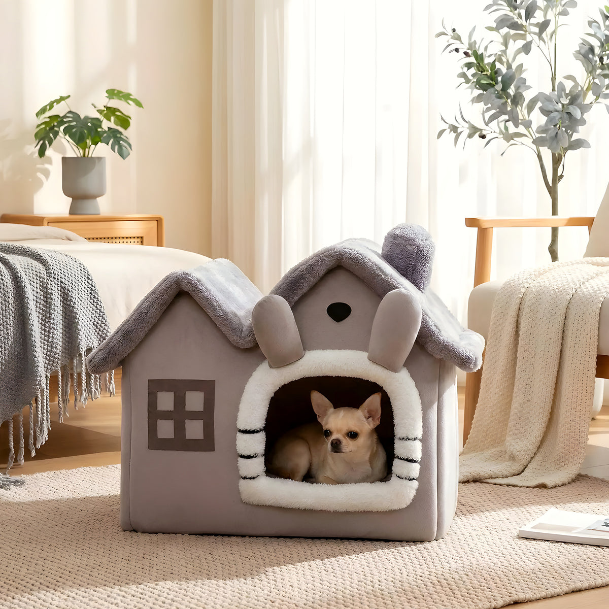 Maison pliable en velours à mur 360° pour petit chien