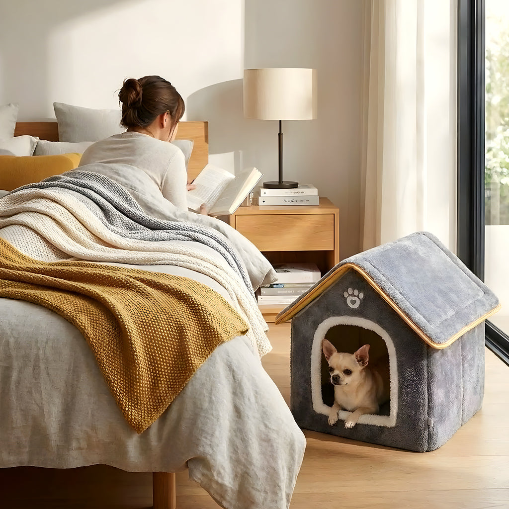 Maison pliable grise pour mini chien