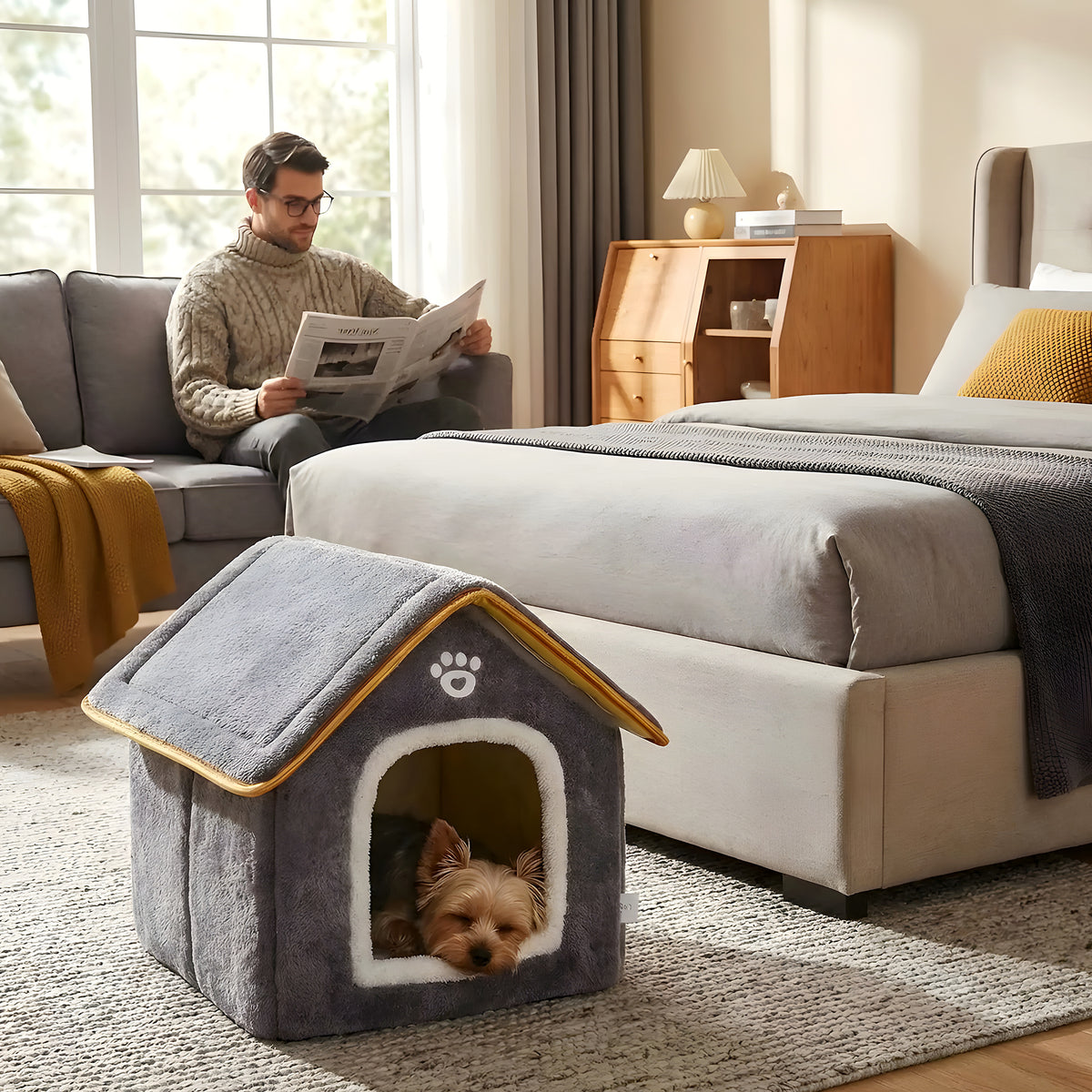Maison pliable grise pour mini chien