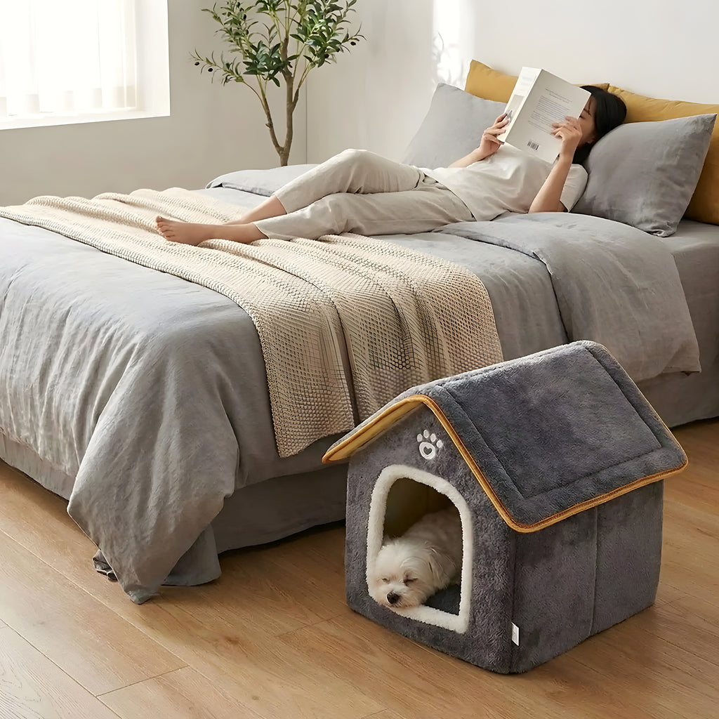 Maison pliable grise pour mini chien