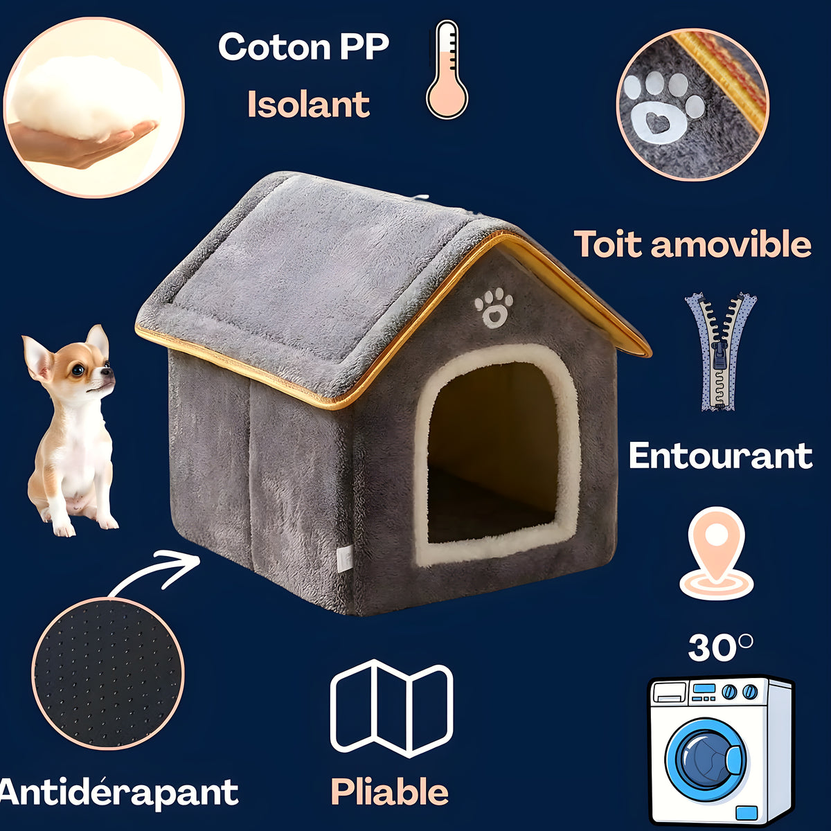 Maison pliable grise pour mini chien