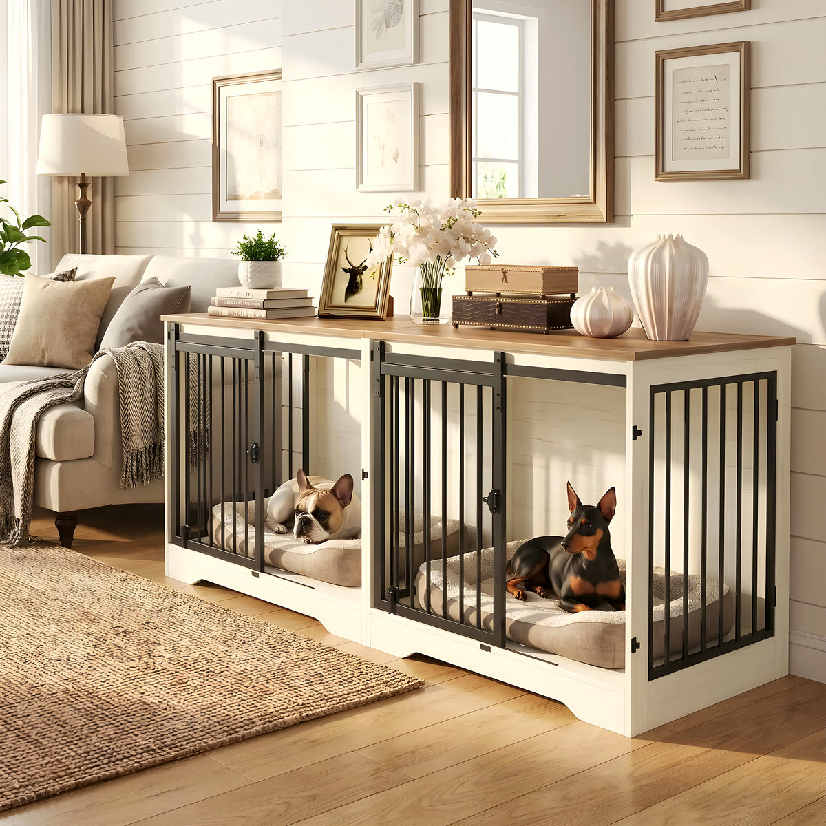 Meuble cage double en bois blanc et marron